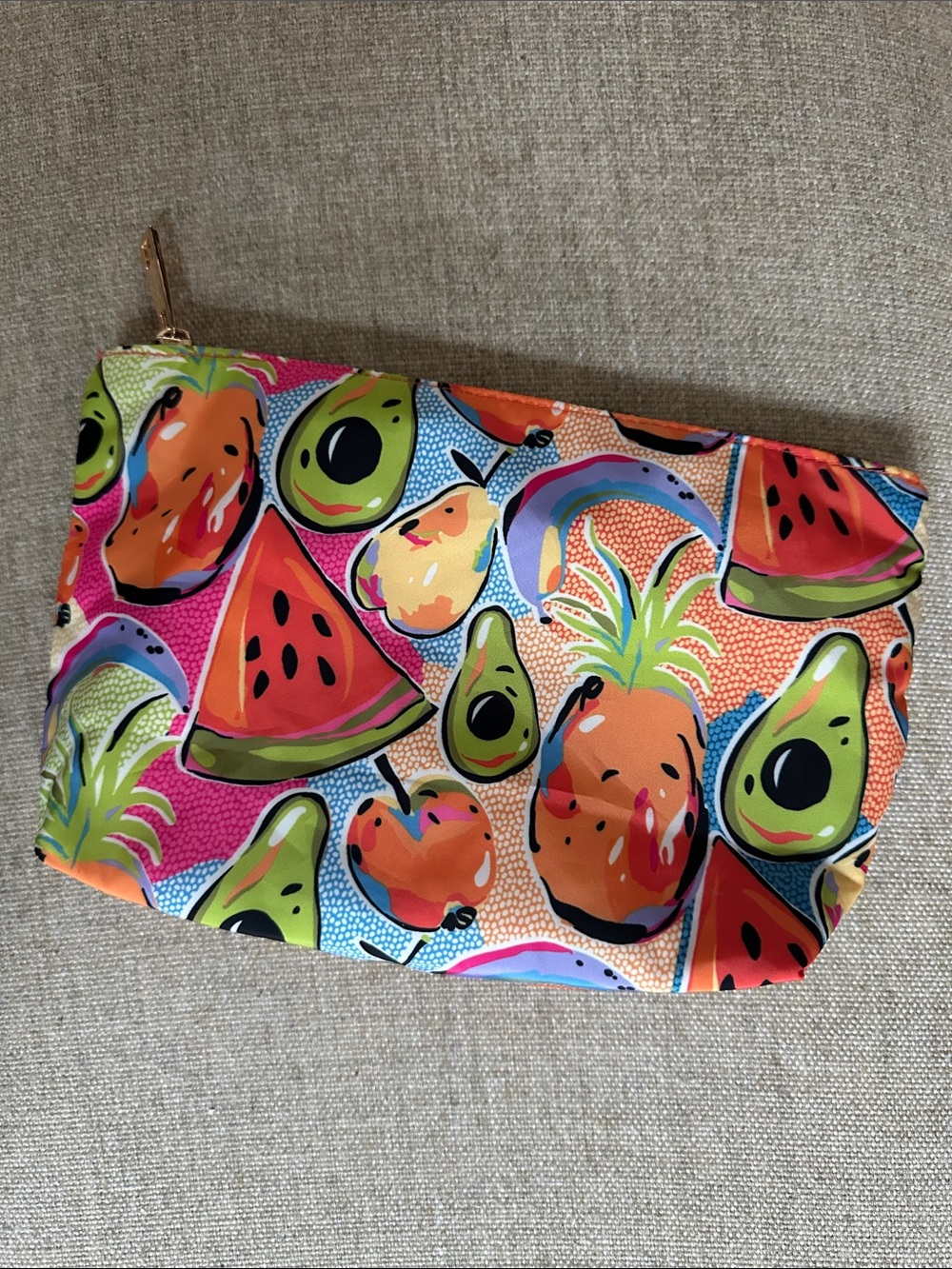 Tabitha Brown Tropical Fruit Smoothie Cosmetic Bag with Goldtone Zipper